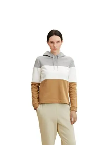 Produktbild: TOM TAILOR Denim Damen Hoodie mit Streifen 1034348, 27474 - Soft Camel, M