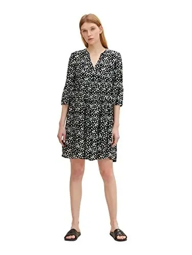 Produktbild: TOM TAILOR Denim Damen Kleid mit Volant 1033441, 30542 - Black Minimal Flower Print, L