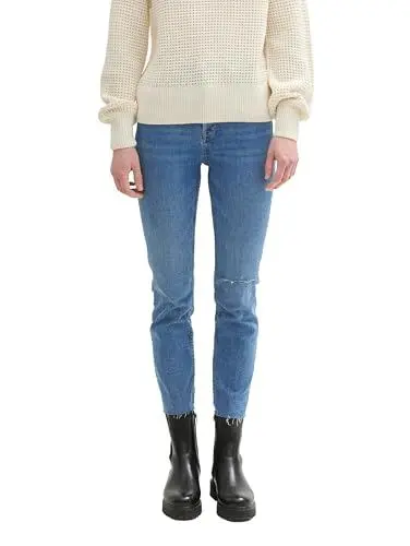 Produktbild: TOM TAILOR Denim Damen Lotte Slim Straight Fit Jeans,10123 - Destroyed Mid Stone Blue Denim, 27
