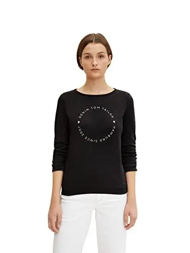 Produktbild: TOM TAILOR Denim Damen Sweater mit Logo Print 1034657, 10522 - Shale Grey Melange, XL