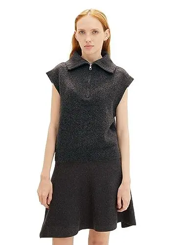 Produktbild: TOM TAILOR Denim Damen Troyer Pullunder , Shale Grey Melange, M