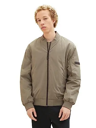 Produktbild: TOM TAILOR Denim Herren 1037382 College Bomberjacke mit wasserabweisender Funktion, 10415-Dusty Olive Green, XL