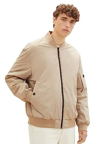 Produktbild: TOM TAILOR Denim Herren 1037382 College Bomberjacke mit wasserabweisender Funktion, 12628-paving Stone, L