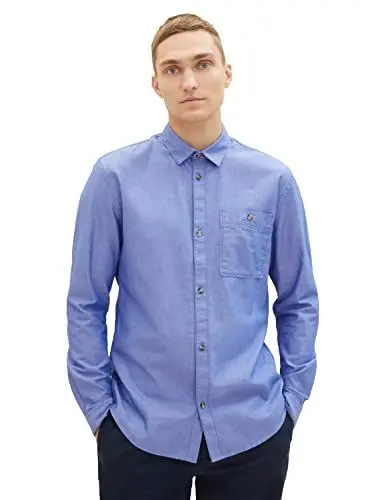 Produktbild: TOM TAILOR Denim Herren 1037464 Regular Fit Twill Hemd aus Baumwolle, 32347-royal Blue Mini Herringbone, L