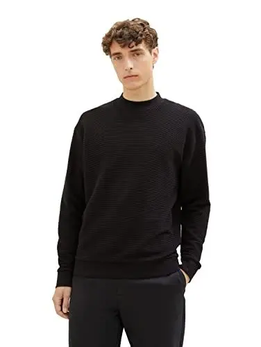 Produktbild: TOM TAILOR Denim Herren 1037599 Crewneck Ottoman Sweatshirt, 29999-Black, XL