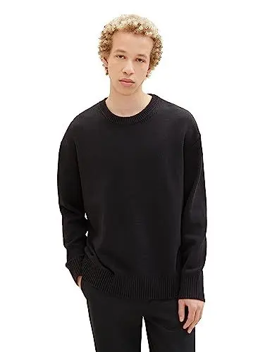 Produktbild: TOM TAILOR Denim Herren 1038266 Loose Fit Crew-Neck Strick-Pullover, 29999-Black, XL