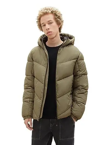 Produktbild: TOM TAILOR Denim Herren 1038858 Puffer-Jacke mit Kapuze, 10415-Dusty Olive Green, L