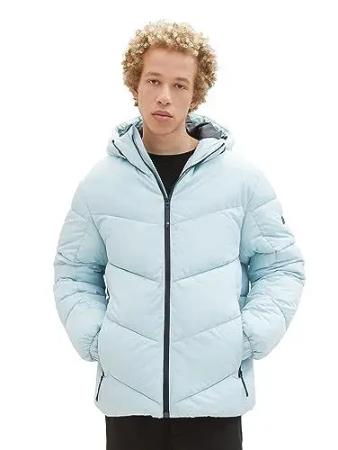 Produktbild: TOM TAILOR Denim Herren 1038858 Puffer-Jacke mit Kapuze, 30463-dusty Mint Blue, XXL
