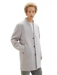 Produktbild: TOM TAILOR Denim Herren 1038861 3-Knopf Wollmantel mit Stehkragen, 15398-Light Stone Grey Melange, M