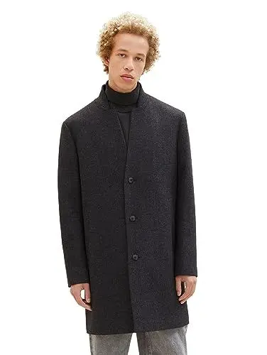 Produktbild: TOM TAILOR Denim Herren 1038861 3-Knopf Wollmantel mit Stehkragen, 32525-grey Big Herringbone Optic, XL