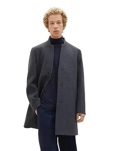 Produktbild: TOM TAILOR Denim Herren 1038861 3-Knopf Wollmantel mit Stehkragen, 32680-blueish Salt and Pepper, L