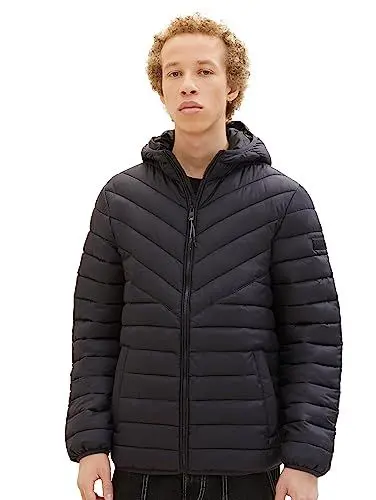 Produktbild: TOM TAILOR Denim Herren 1039214 Lightweight Steppjacke mit Kapuze, 10916-Almost Black, M