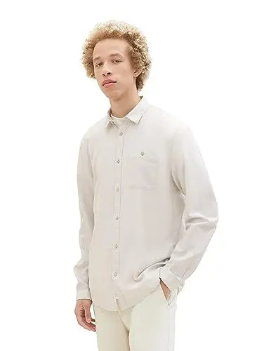 Produktbild: TOM TAILOR Denim Herren 1039789 Slim Fit Dobby Hemd mit Brusttasche, 30687-grey Off White Structure, XL