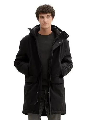Produktbild: TOM TAILOR Denim Herren 1041349 Technical Wintermantel mit Kapuze, 29999-Black, XXL