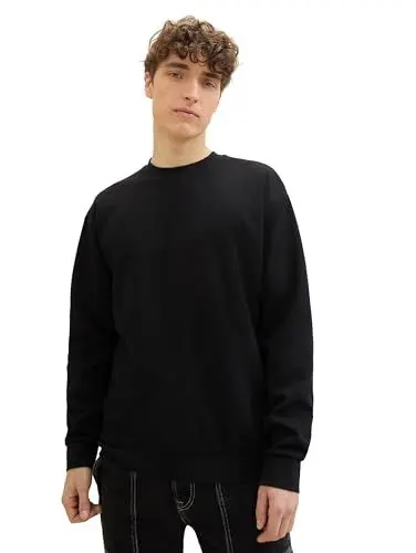Produktbild: TOM TAILOR Denim Herren Basic Crewneck Sweatshirt, Black, XL