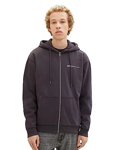 Produktbild: TOM TAILOR Denim Herren Basic Kapuzenjacke mit Logo-Print, coal grey, XS