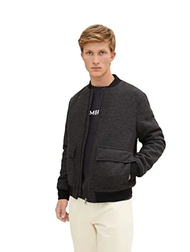 Produktbild: TOM TAILOR Denim Herren Bomberjacke mit Wolle 1032439, 30498 - Grey Brown Navy Mini Check, L