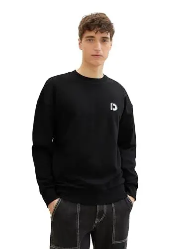 Produktbild: TOM TAILOR Denim Herren Crewneck Sweatshirt mit Rückenprint, Black, S