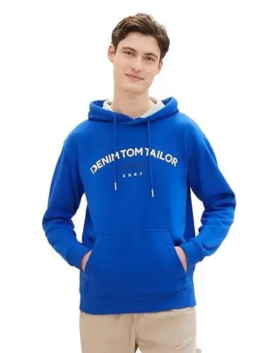 Produktbild: TOM TAILOR Denim Herren Hoodie Sweatshirt mit Logo-Print, shiny royal blue, L