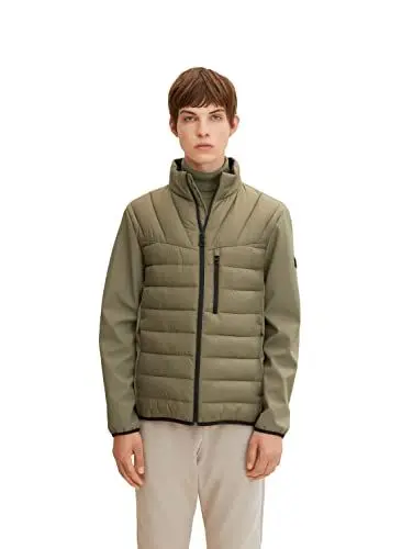 Produktbild: TOM TAILOR Denim Herren Hybrid Steppjacke 1031781, 10415 - Dusty Olive Green, L