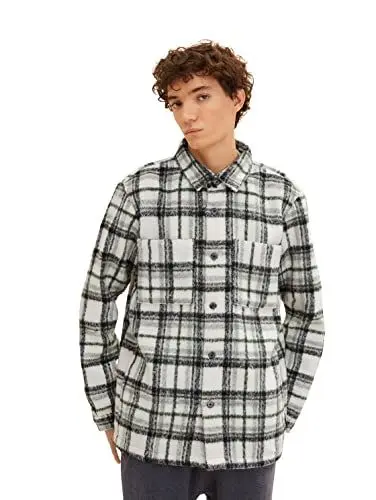 Produktbild: TOM TAILOR Denim Herren Overshirt Hemd mit Karomuster 1033735, 30693 - Light Beige Green Black Check, L
