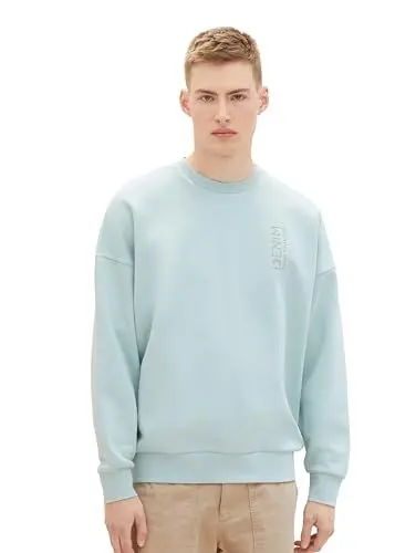 Produktbild: TOM TAILOR Denim Herren Oversize Crewneck Sweatshirt mit Rücken-Print, dusty mint blue, XXL