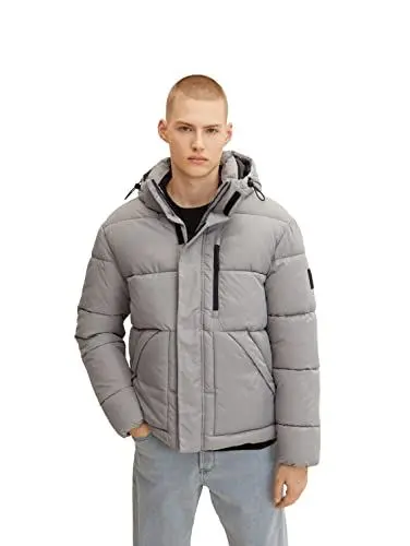 Produktbild: TOM TAILOR Denim Herren Puffer Jacke mit abnehmbarer Kapuze 1032434, 10921 - Explicit Grey, XXL