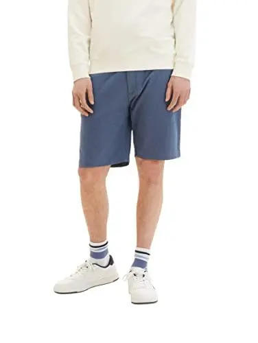 Produktbild: TOM TAILOR Denim Herren Regular Fit Chino Bermuda Shorts mit Stretch 31053 - Navy Blue White Yarn Dye S