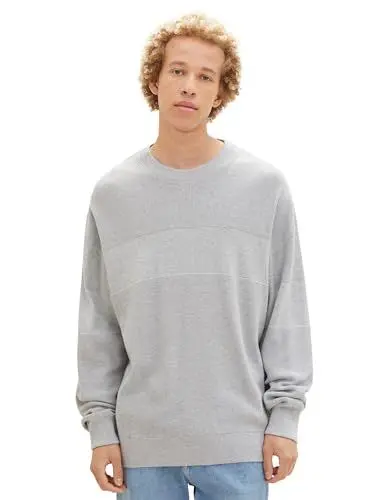 Produktbild: TOM TAILOR Denim Herren Relaxed Fit Crewneck Pullover, Light Stone Grey Melange, L