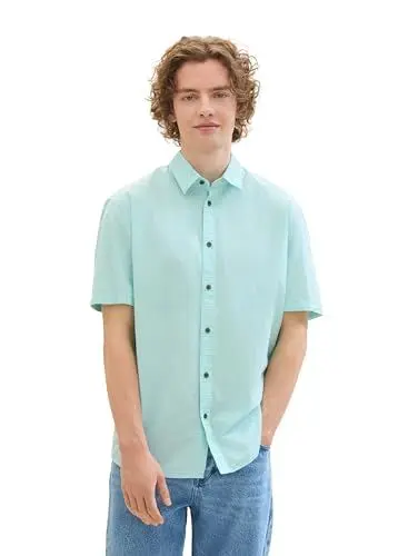 Produktbild: TOM TAILOR Denim Herren Relaxed Fit Kurzarm Hemd, 35702 - Light Blue Grey dots Structure, XXL