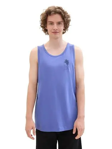 Produktbild: TOM TAILOR Denim Herren Sommer Tanktop mit Palmen-Motiv, 30104 - Blueberry Blue, M