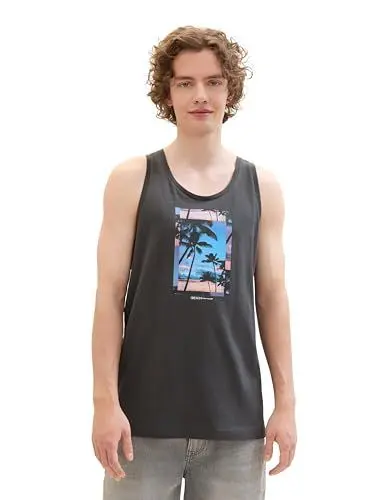 Produktbild: TOM TAILOR Denim Herren Sommer Tanktop mit Print, 10899 - Tarmac Grey, XXL