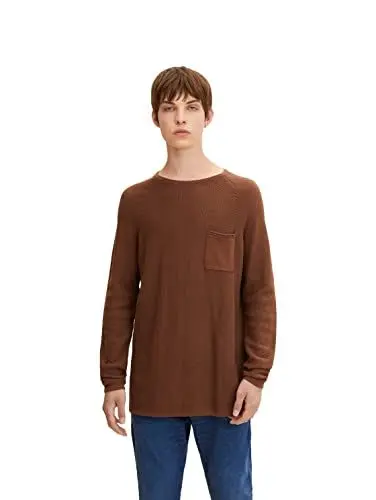 Produktbild: TOM TAILOR Denim Herren Strickpullover mit Brusttasche 1033631, 15037 - Light Wood Brown, M