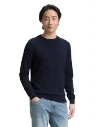Produktbild: TOM TAILOR Herren 1012819 Basic Strickpullover Mit Crewneck, 13160 - Knitted Navy Melange, M EU