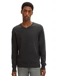Produktbild: TOM TAILOR Herren 1012820 Basic Strickpullover Mit V-Ausschnitt, 10617 - Black Grey Melange, M EU
