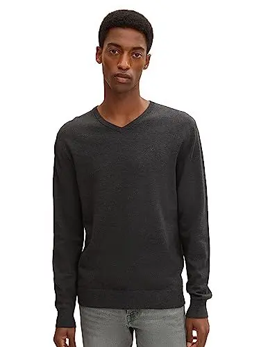 Produktbild: TOM TAILOR Herren 1012820 Basic Strickpullover Mit V-Ausschnitt, 10617 - Black Grey Melange, M EU
