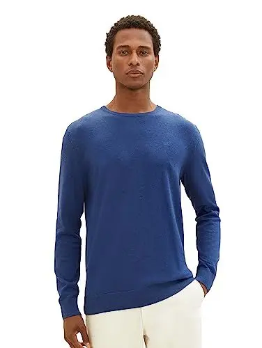 Produktbild: TOM TAILOR Herren 1027661 Basic Crewneck Strickpullover, 32618-hockey Blue Dark Melange, M