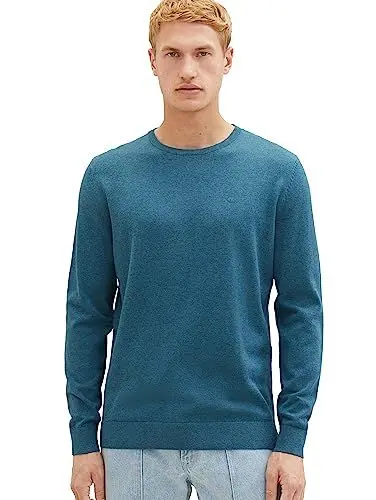 Produktbild: TOM TAILOR Herren 1027661 Basic Crewneck Strickpullover, 32721-dark Green Melange, XL