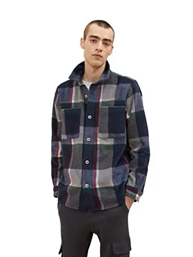 Produktbild: TOM TAILOR Herren 1033719 Flanell-Hemd mit Karomuster & Brusttasche, 30767 - Blue Grey Beige Big Check, XL