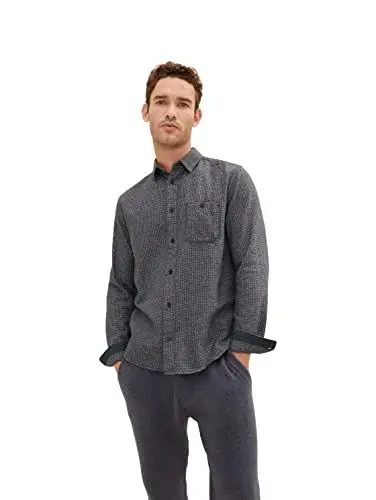 Produktbild: TOM TAILOR Herren 1033721 Flanell-Hemd mit Brusttasche, 30772 - Blue Grey White Houndstooth, M