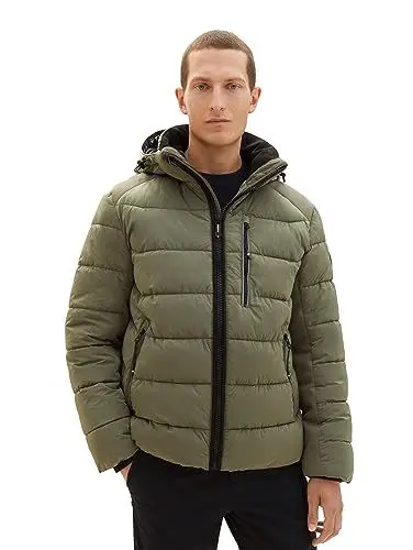 Produktbild: TOM TAILOR Herren 1037342 Puffer-Jacke mit Abnehmbarer Kapuze, 32097-smokey Olive Green, XL