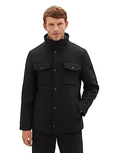 Produktbild: TOM TAILOR Herren 1037345 2-in-1 Wollmantel mit integrierter Innenjacke, 29999-Black, L