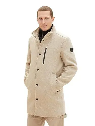 Produktbild: TOM TAILOR Herren 1037349 2-in-1 Wollmantel mit integrierter Innenjacke, 32520-beige Brown Wool Structure, XL