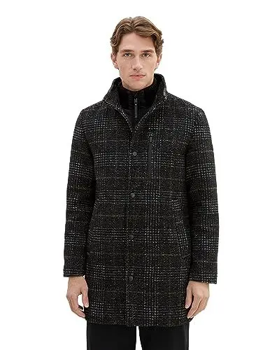 Produktbild: TOM TAILOR Herren 1037349 2-in-1 Wollmantel mit integrierter Innenjacke, 32524-dark Grey Wool Check, L