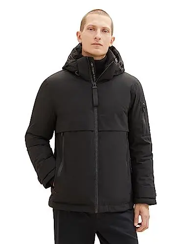 Produktbild: TOM TAILOR Herren 1037353 Hybrid Daunenjacke mit Abnehmbarer Kapuze, 29999-Black, M