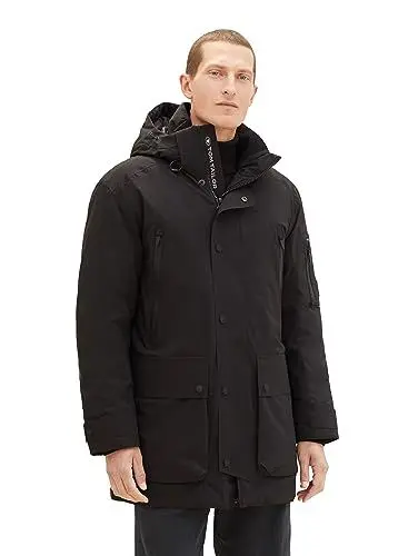 Produktbild: TOM TAILOR Herren 1037354 Hybrid Daunenmantel mit Abnehmbarer Kapuze, 29999-Black, XL