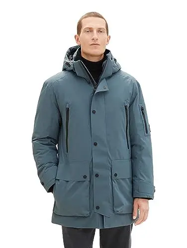 Produktbild: TOM TAILOR Herren 1037354 Hybrid Daunenmantel mit Abnehmbarer Kapuze, 32506-dusty Dark Teal, XXL