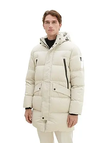 Produktbild: TOM TAILOR Herren 1037357 Recycled Down Puffer-Parka mit Abnehmbarer Kapuze, 26199-beige Alfalfa, XXXL