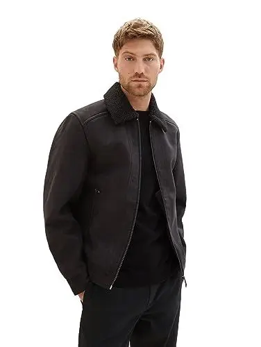 Produktbild: TOM TAILOR Herren 1037361 Fake-Lederjacke mit Teddy-Kragen, 29999-Black, S
