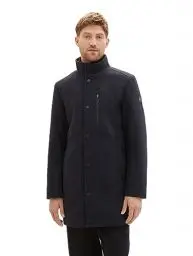 Produktbild: TOM TAILOR Herren 1037362 2-in-1 Wollmantel mit integrierter Innenjacke, 24258-navy Blue Structure, XXXL